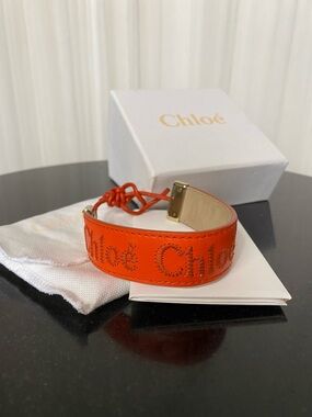 Chloé Orange Embroidered Leather Ajustable Bracelet Gold Hardware